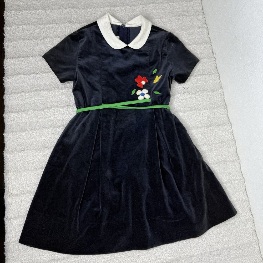 Sylvia Whyte Saks Fifth Avenue Blue Flower Velvet Dress Girls 6 *See Measurement